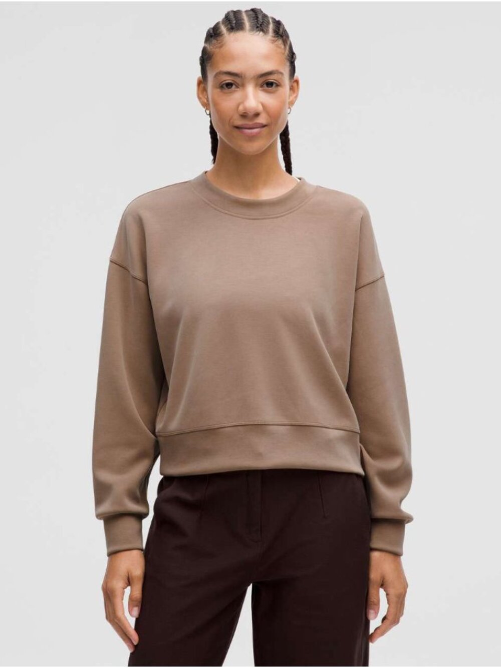 Lululemon Softstreme Perfectly Oversized Cropped Crew Taupetastic (NWT)